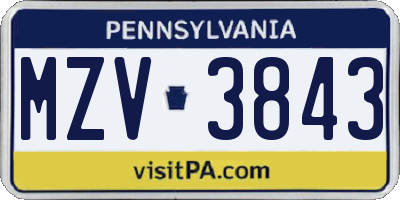 PA license plate MZV3843