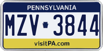 PA license plate MZV3844