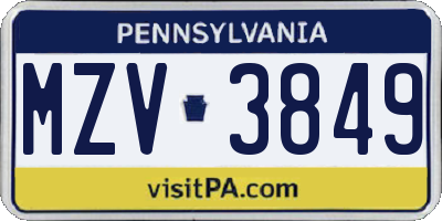 PA license plate MZV3849
