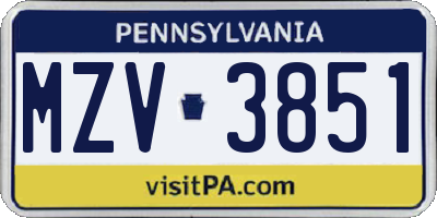 PA license plate MZV3851