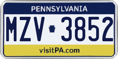 PA license plate MZV3852