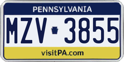 PA license plate MZV3855