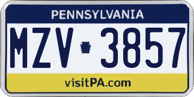 PA license plate MZV3857