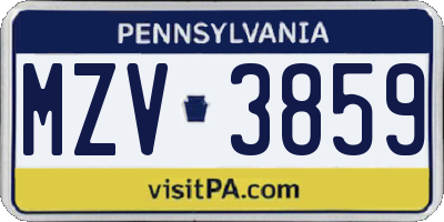 PA license plate MZV3859