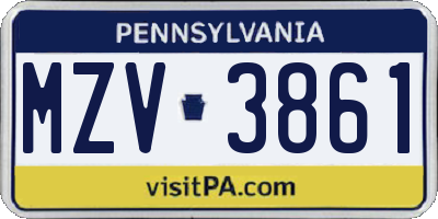PA license plate MZV3861