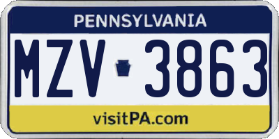 PA license plate MZV3863