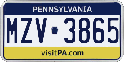 PA license plate MZV3865