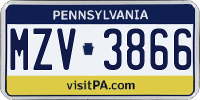PA license plate MZV3866