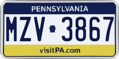 PA license plate MZV3867