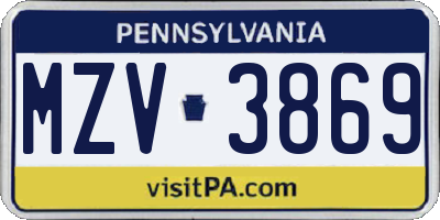 PA license plate MZV3869