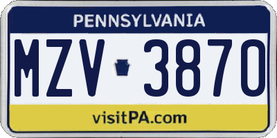 PA license plate MZV3870