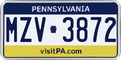 PA license plate MZV3872