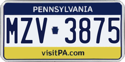 PA license plate MZV3875
