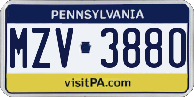 PA license plate MZV3880