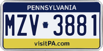 PA license plate MZV3881