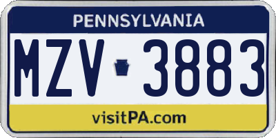 PA license plate MZV3883