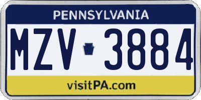 PA license plate MZV3884