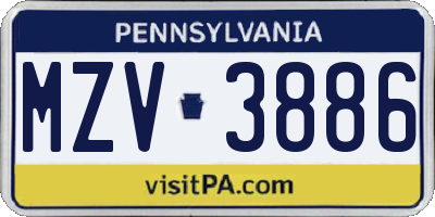 PA license plate MZV3886