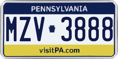 PA license plate MZV3888