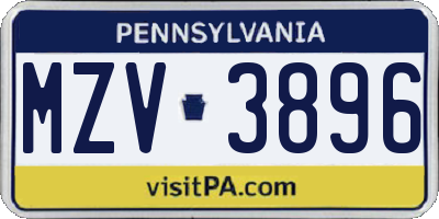 PA license plate MZV3896