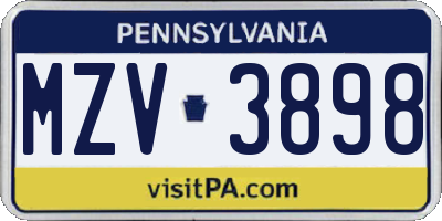 PA license plate MZV3898
