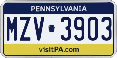 PA license plate MZV3903