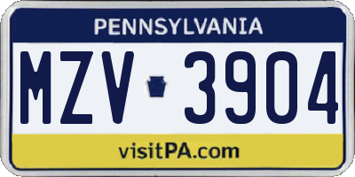PA license plate MZV3904