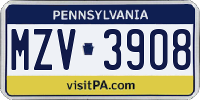 PA license plate MZV3908