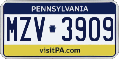 PA license plate MZV3909