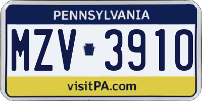 PA license plate MZV3910