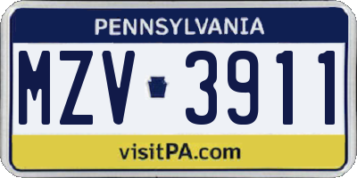 PA license plate MZV3911