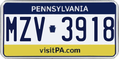 PA license plate MZV3918