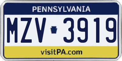 PA license plate MZV3919