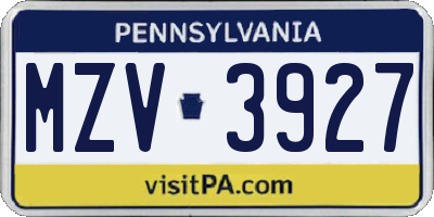PA license plate MZV3927
