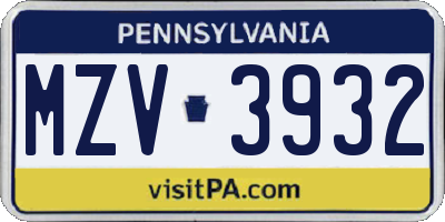 PA license plate MZV3932
