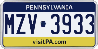 PA license plate MZV3933