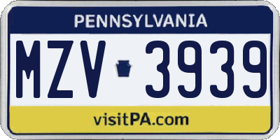 PA license plate MZV3939