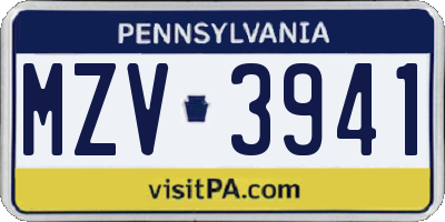 PA license plate MZV3941