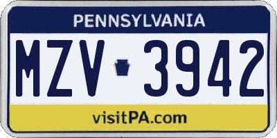 PA license plate MZV3942
