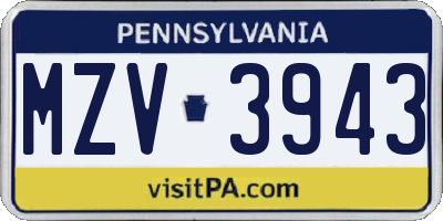 PA license plate MZV3943