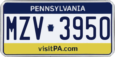 PA license plate MZV3950