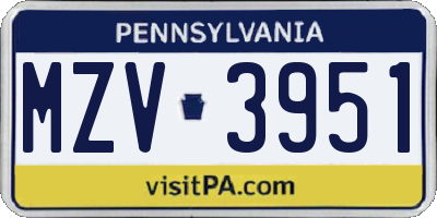 PA license plate MZV3951