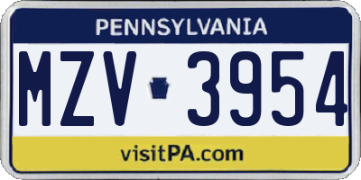 PA license plate MZV3954