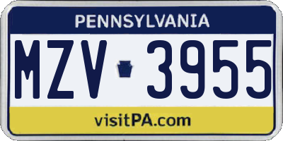 PA license plate MZV3955
