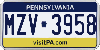 PA license plate MZV3958