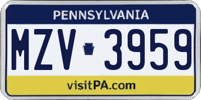 PA license plate MZV3959