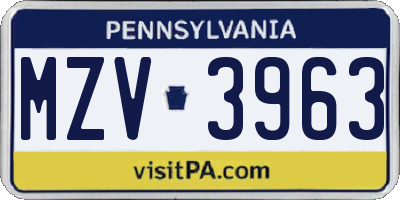 PA license plate MZV3963
