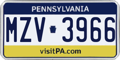 PA license plate MZV3966