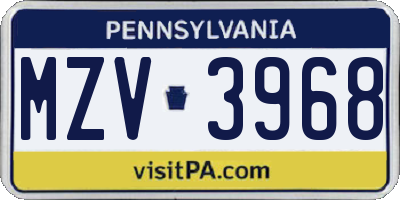 PA license plate MZV3968