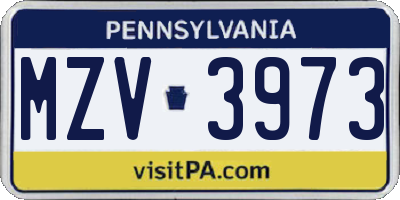 PA license plate MZV3973